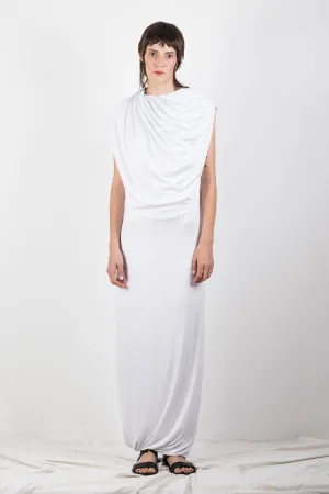 White draped jersey dress