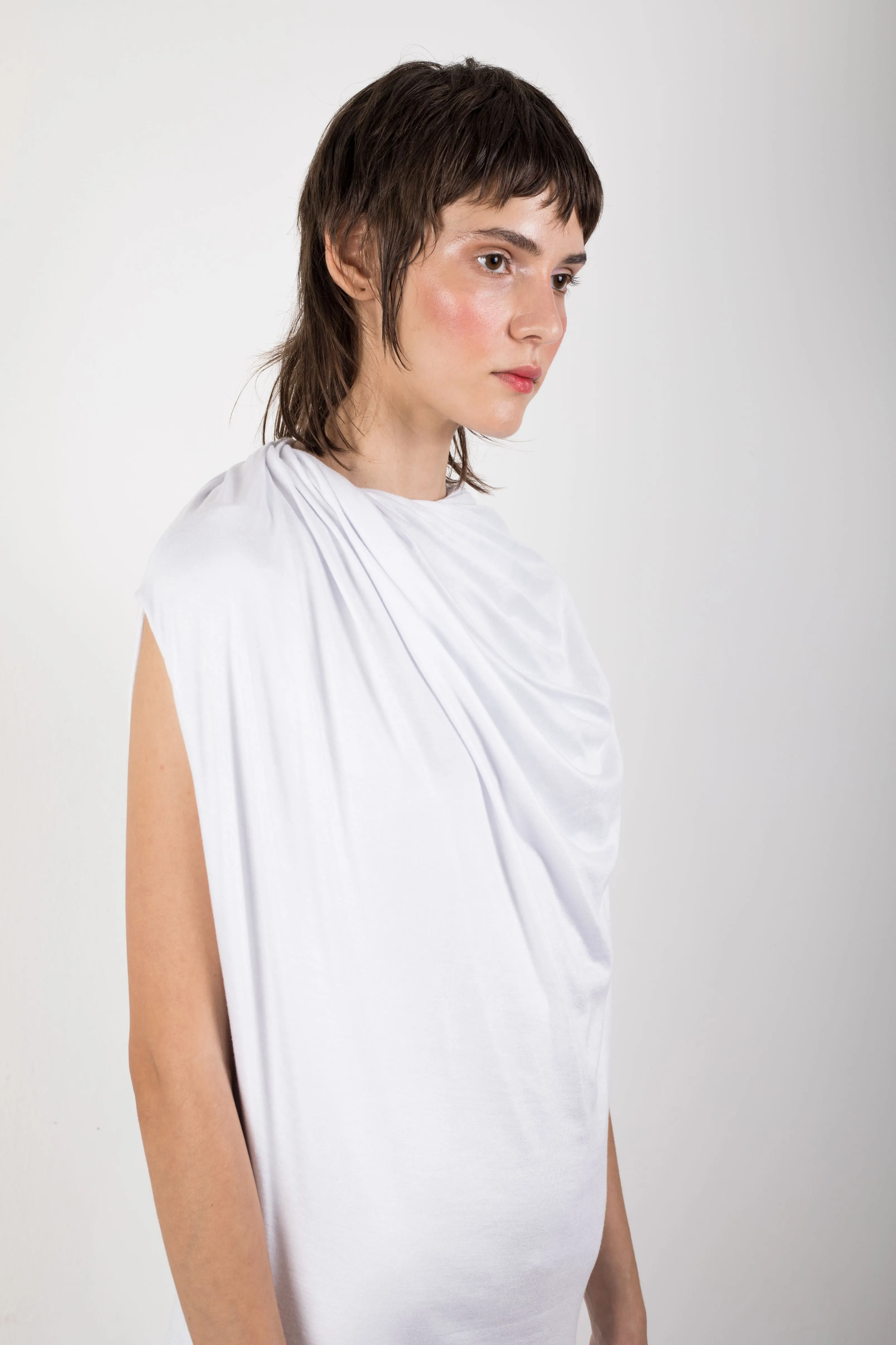 White draped jersey dress