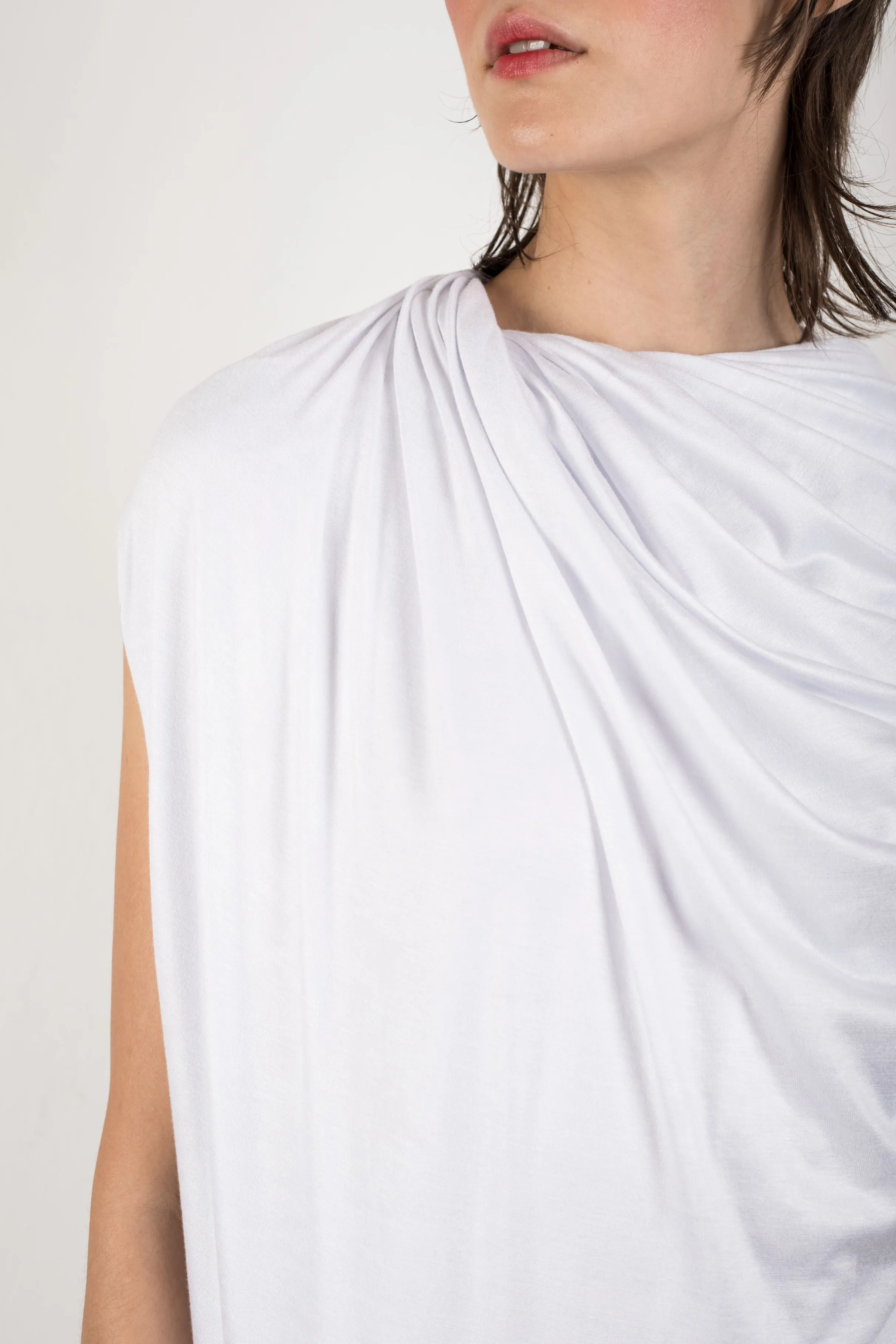 White draped jersey dress