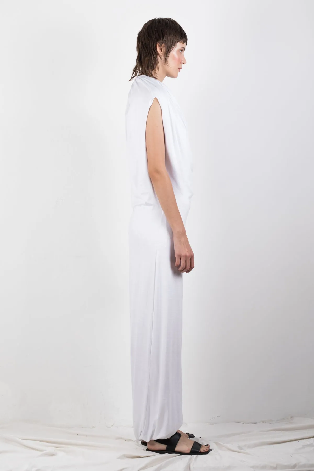 White draped jersey dress