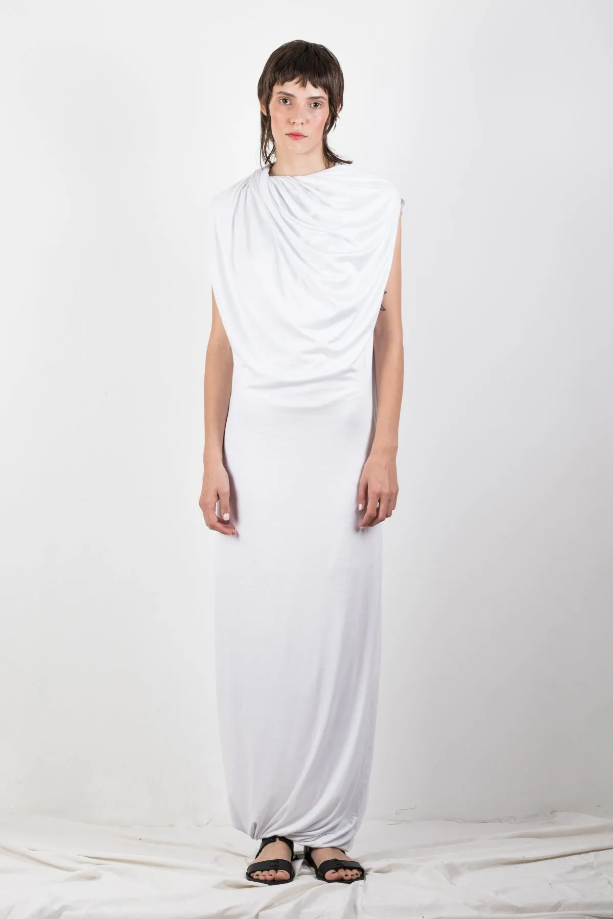 White draped jersey dress