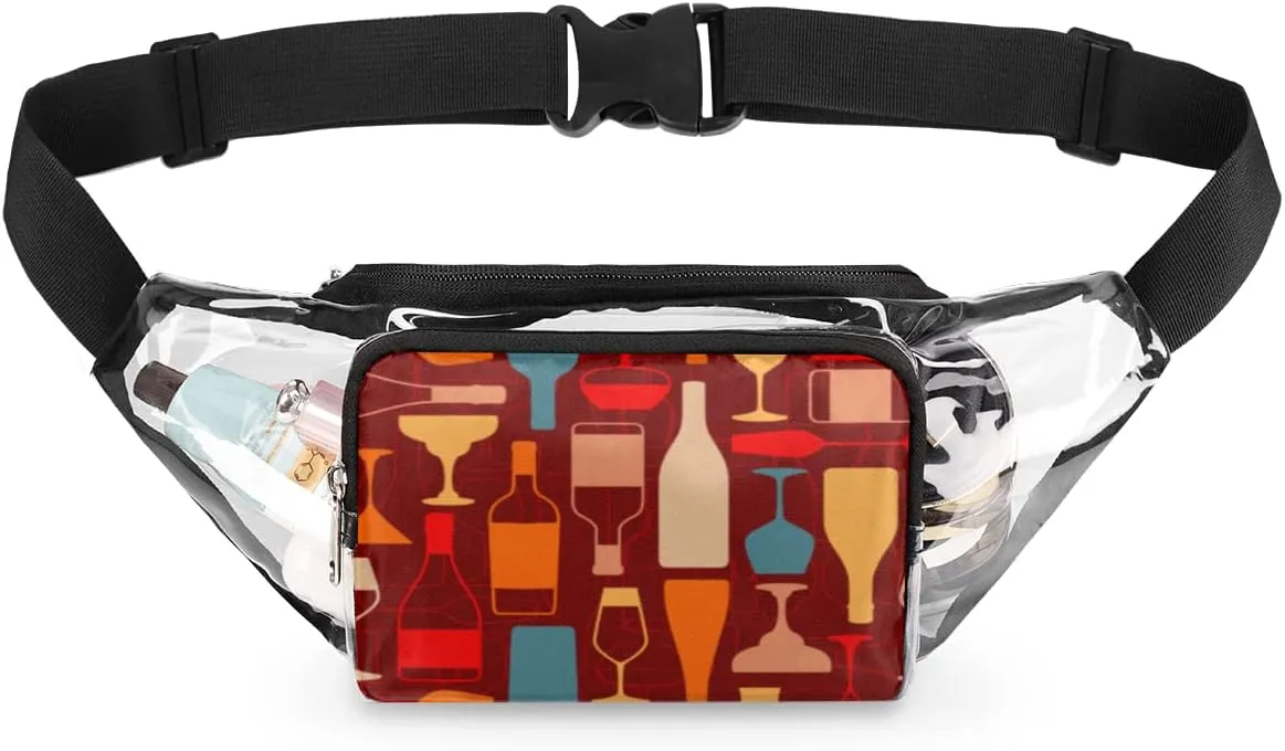 Wine Bottles Clear Fanny Pack Stadium Approved Adjustable Clear Belt Bag Cute Waist Bags for Women Men Travel Sports Events Hiking Concerts