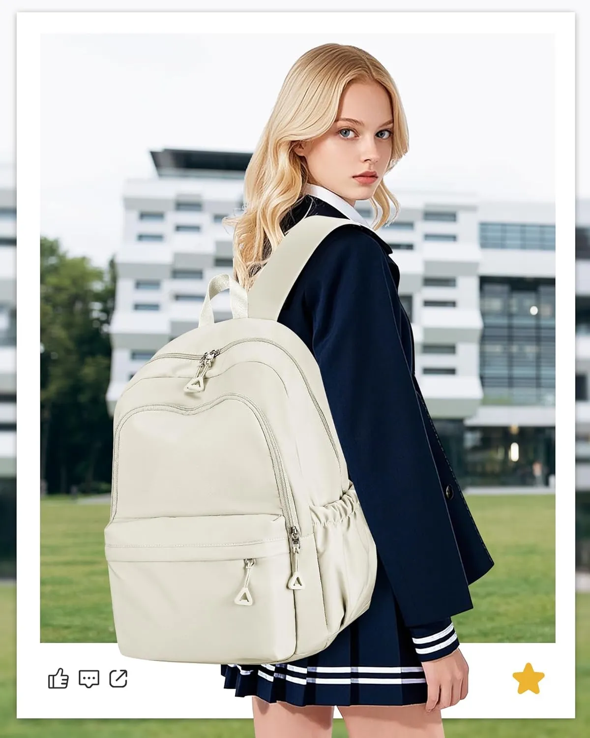 winspansy Backpack for School Teenage Girls Boys,Waterproof Lightweight School Bags Travel Daypack Simple Cute College Backpack Rucksack for Women Men fit 14 Inch Laptop,Beige
