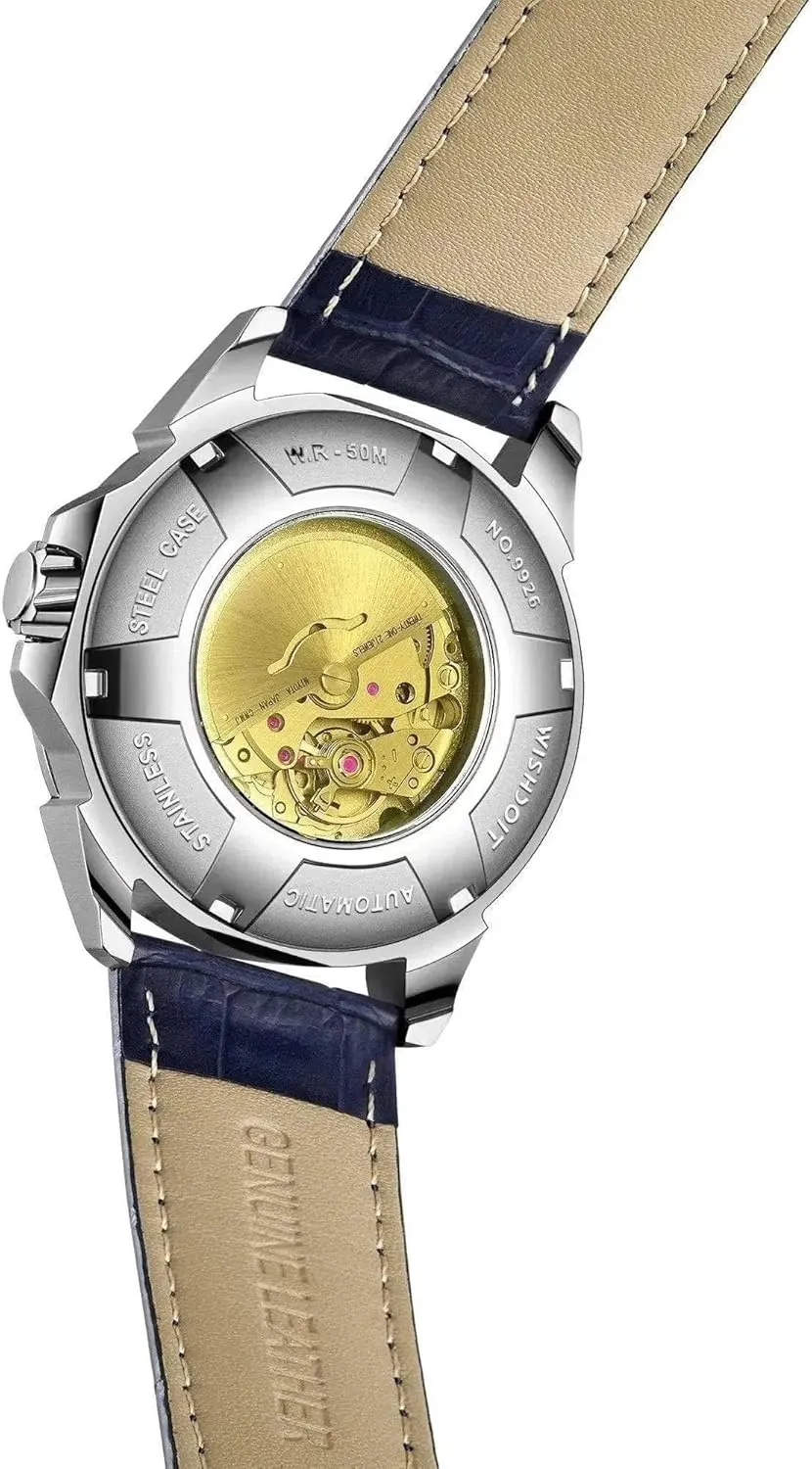 WISHDOIT Automatic Watches for Men, Men's Mechanical Watches for Men's Business Dress Luminous Waterproof Luxury Business Men's Watch Leather Strap