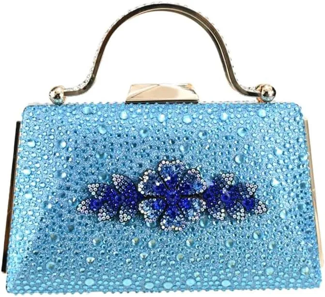Wjnvfioo Ladies' Evening Dress Bag with Shoes Set African Blue Color Crystal Party Heels Shoes and Bag Set