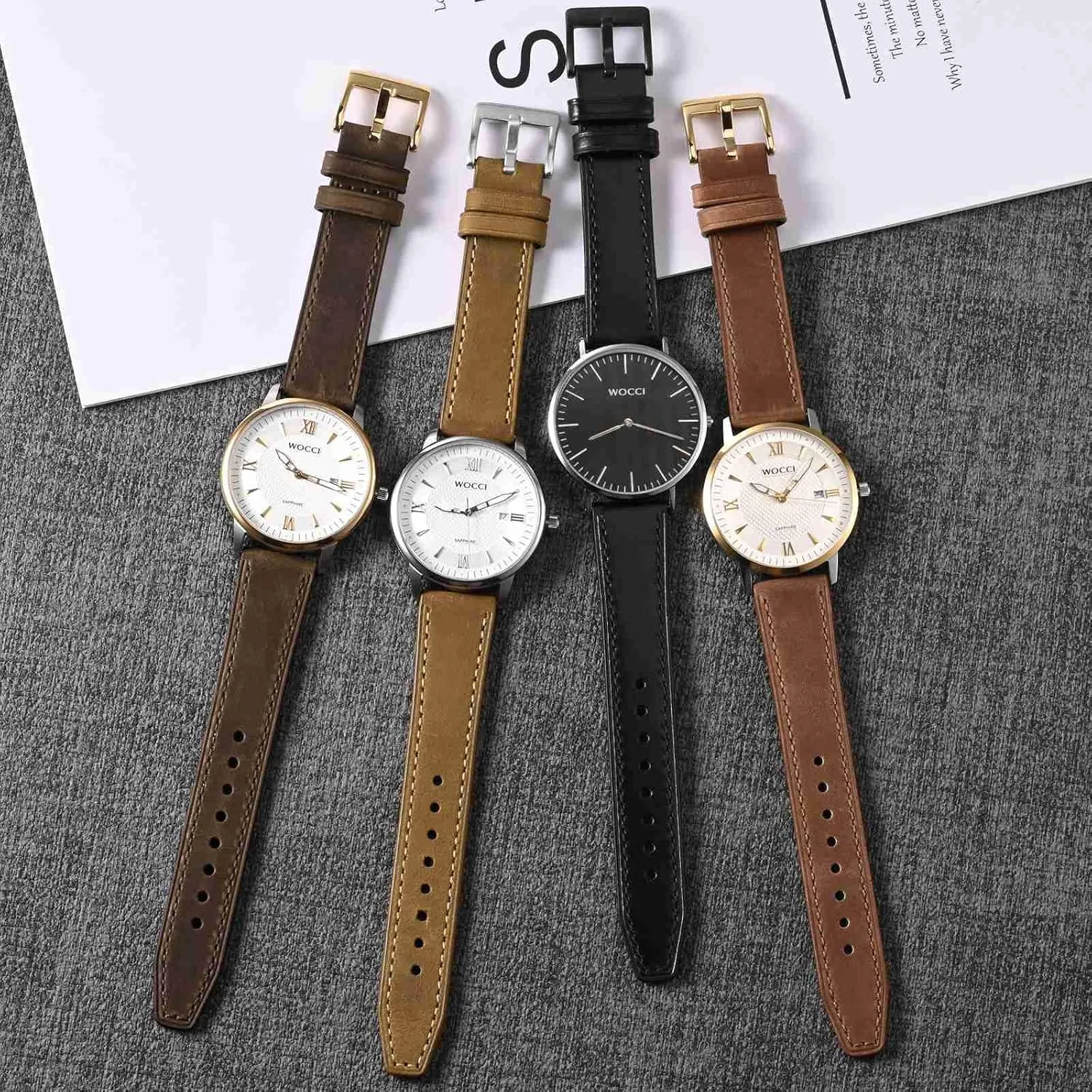 WOCCI 20mm Elite Watch Band, Top Grain Leather, Quick Release, Silver Buckle (Dark Brown)