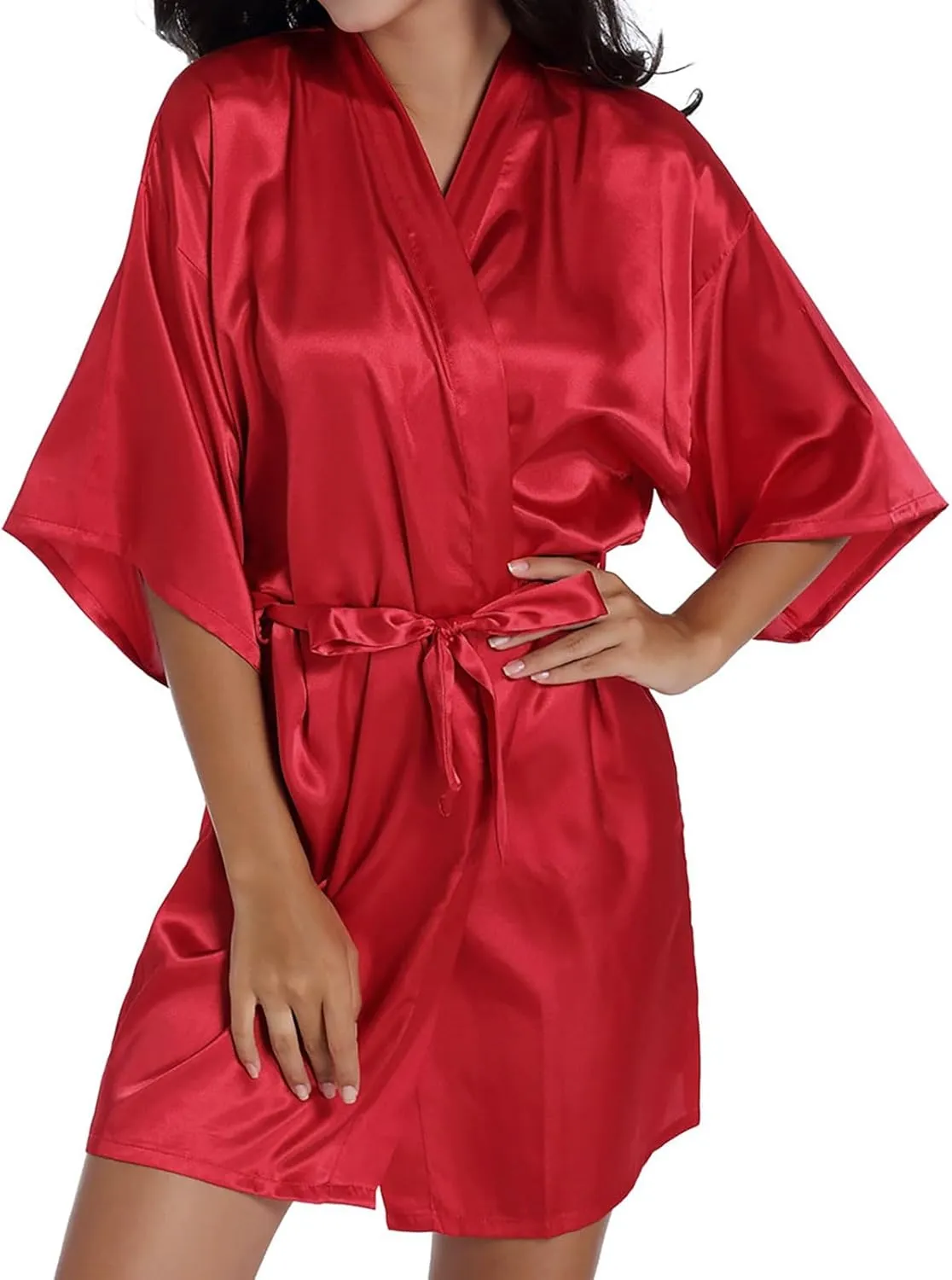 Women Bride Embroidery Dressing Gown Satin Bathrobe Lightweight Wedding Dressing Gown Short Womens Robe Long with