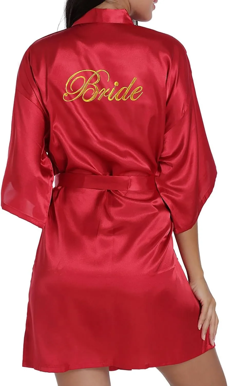 Women Bride Embroidery Dressing Gown Satin Bathrobe Lightweight Wedding Dressing Gown Short Womens Robe Long with
