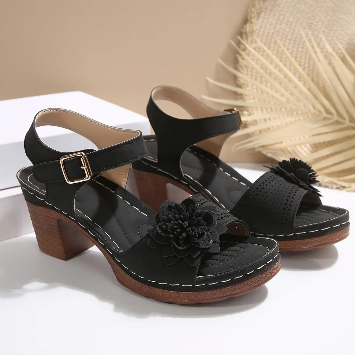 Women Chunky Platform Heels Casual Adjustable Ankle Strap Open Toe Heel Strappy Sandals Party Dressy Shoes Sandals