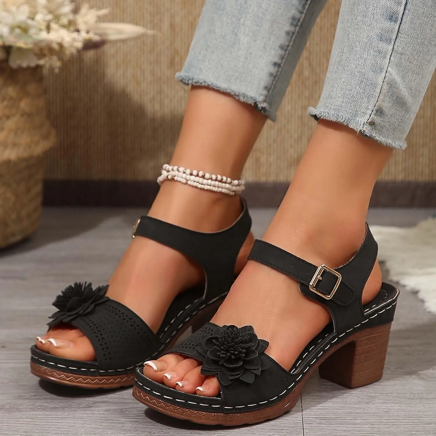 Women Chunky Platform Heels Casual Adjustable Ankle Strap Open Toe Heel Strappy Sandals Party Dressy Shoes Sandals