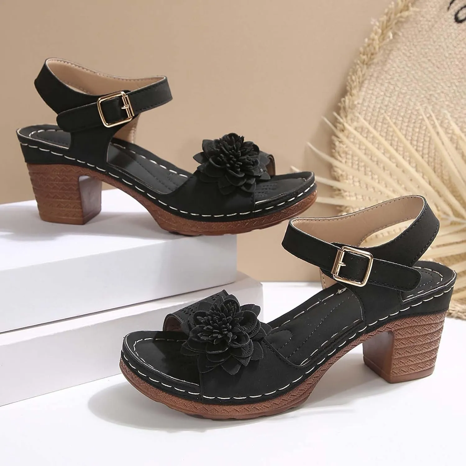 Women Chunky Platform Heels Casual Adjustable Ankle Strap Open Toe Heel Strappy Sandals Party Dressy Shoes Sandals