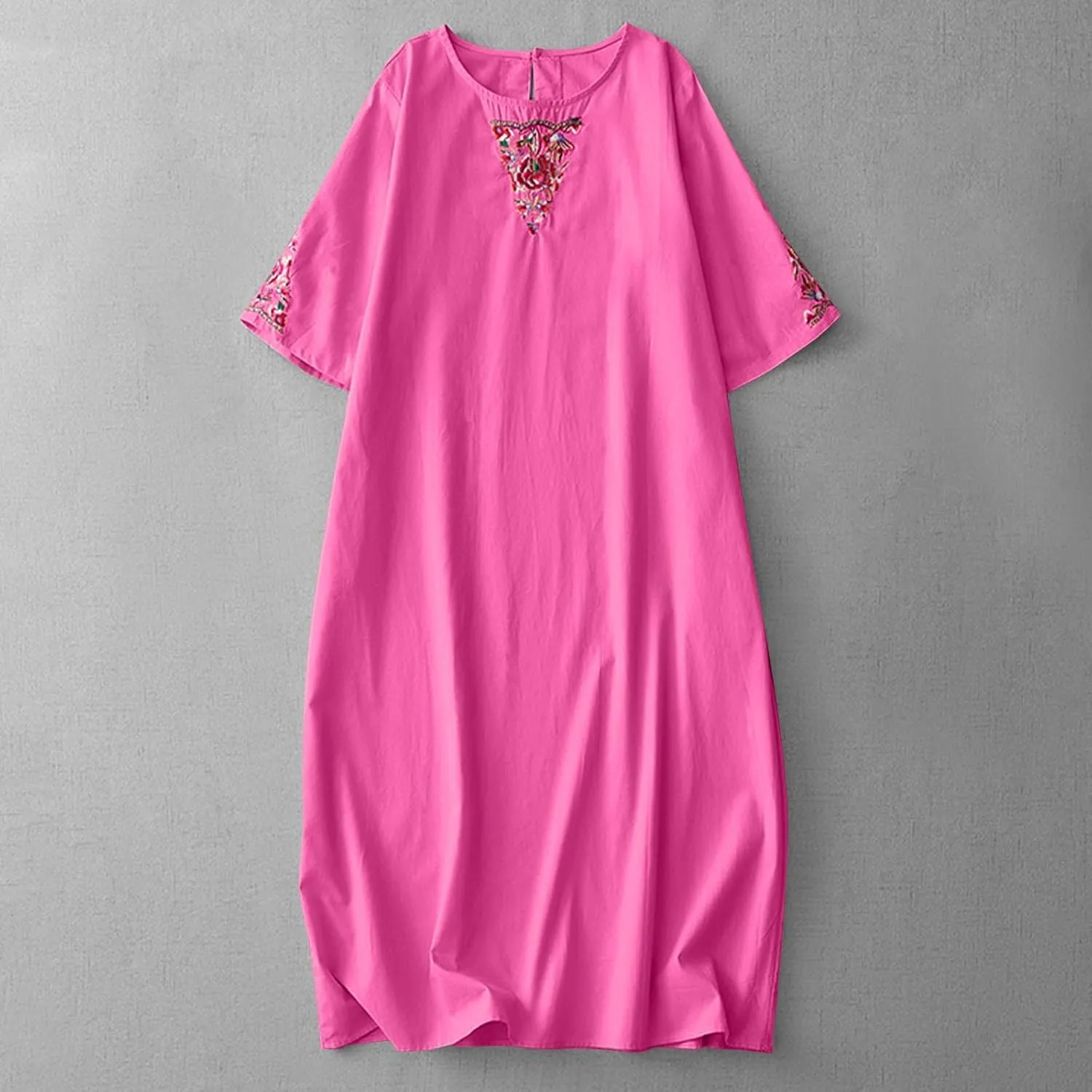 Women Embroidered Shirt Dress Fashion Summer Cotton Linen Dresses Casual Plus Size Summer Beach Maxi Dresses
