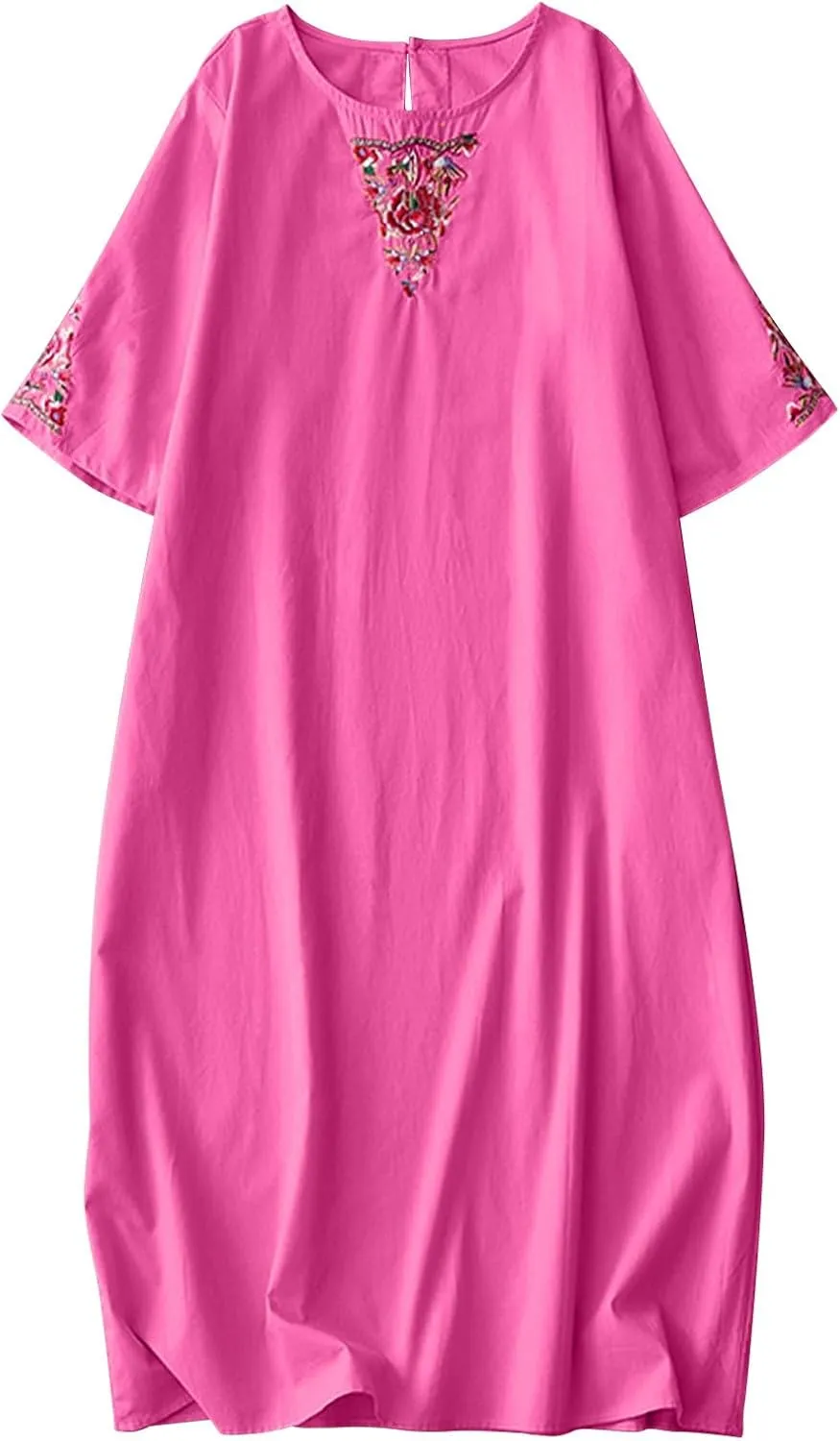 Women Embroidered Shirt Dress Fashion Summer Cotton Linen Dresses Casual Plus Size Summer Beach Maxi Dresses
