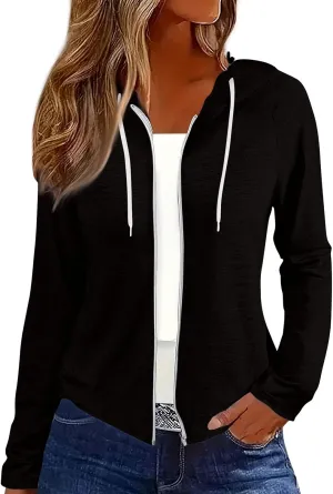 Women Fall Winter Oversized Long Sleeve Hoodie Coats Full Zip Up Crew Neck Trendy Casual Sweatshirt Jackets Tops