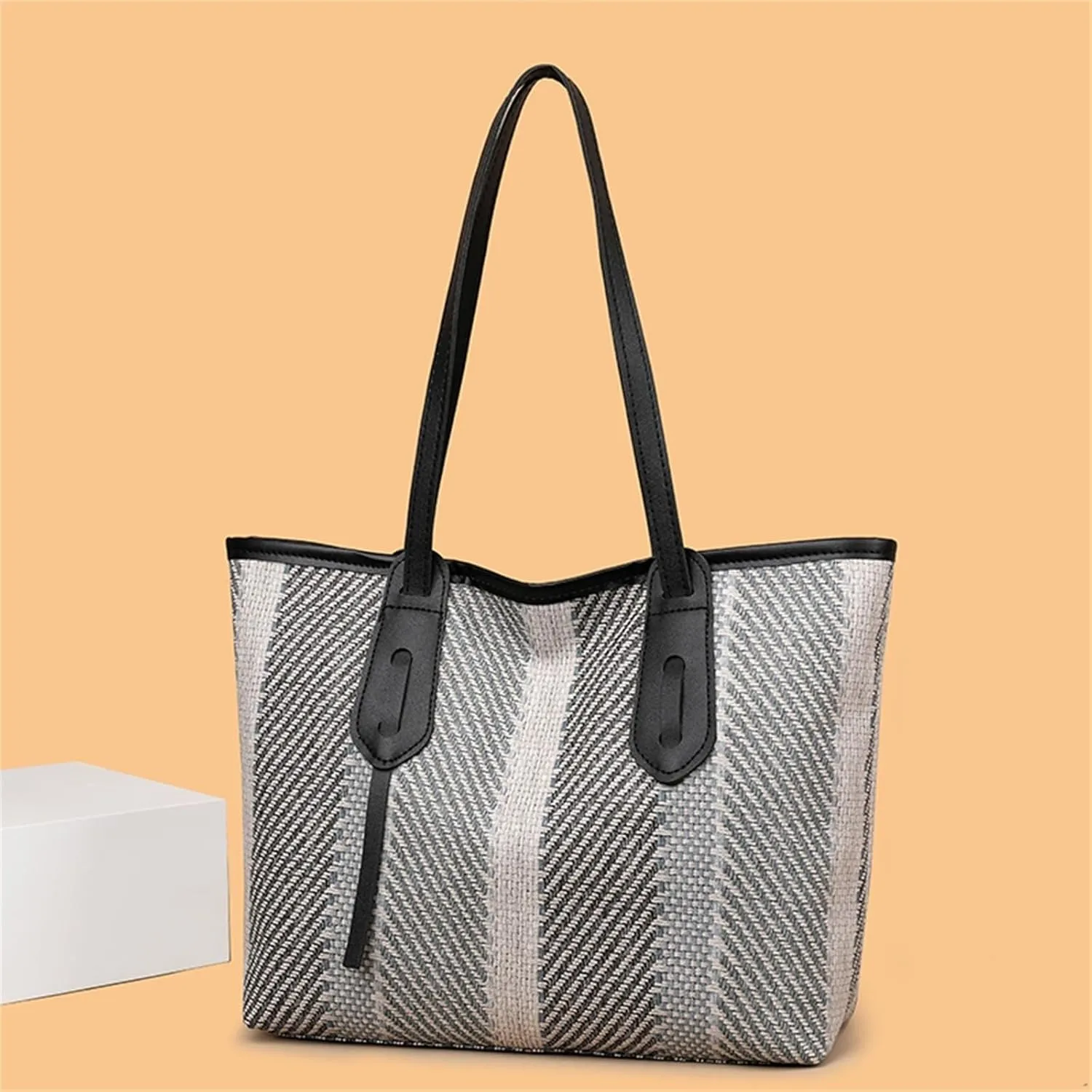 Women Fashion HandBag Canvas Totes Ladies Patchwork Striped Vintage Large Capacity Female Bag Work Travel