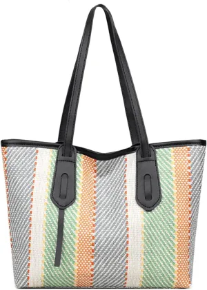 Women Fashion HandBag Canvas Totes Ladies Patchwork Striped Vintage Large Capacity Female Bag Work Travel