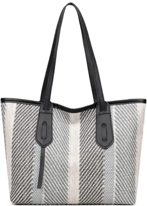Women Fashion HandBag Canvas Totes Ladies Patchwork Striped Vintage Large Capacity Female Bag Work Travel