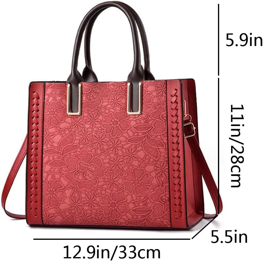 Women Handbag and Purse Flower Print Totes PU Leather Top Handle Satchel Shoulder Bag