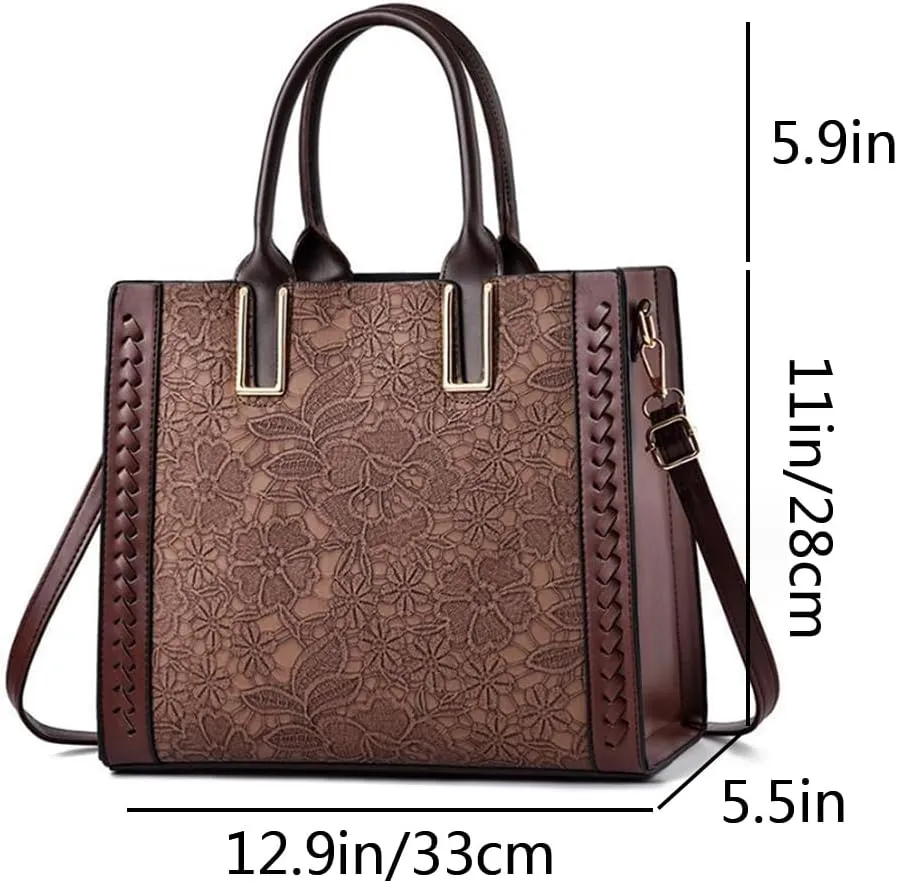 Women Handbag and Purse Flower Print Totes PU Leather Top Handle Satchel Shoulder Bag