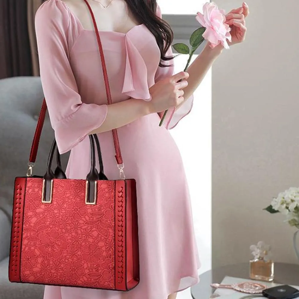 Women Handbag and Purse Flower Print Totes PU Leather Top Handle Satchel Shoulder Bag