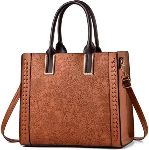 Women Handbag and Purse Flower Print Totes PU Leather Top Handle Satchel Shoulder Bag