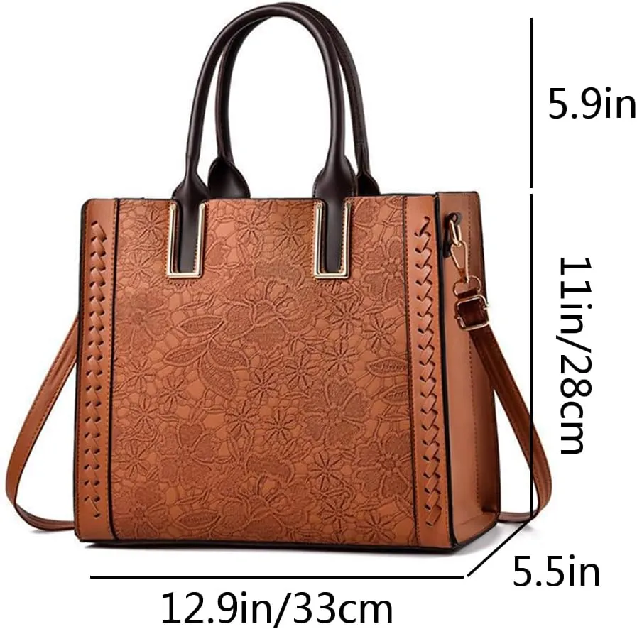 Women Handbag and Purse Flower Print Totes PU Leather Top Handle Satchel Shoulder Bag