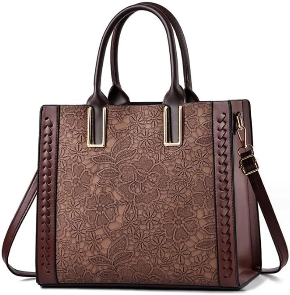 Women Handbag and Purse Flower Print Totes PU Leather Top Handle Satchel Shoulder Bag