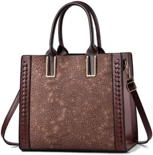 Women Handbag and Purse Flower Print Totes PU Leather Top Handle Satchel Shoulder Bag