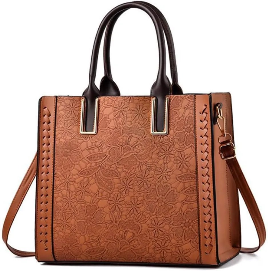 Women Handbag and Purse Flower Print Totes PU Leather Top Handle Satchel Shoulder Bag