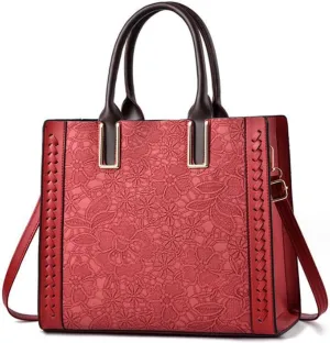 Women Handbag and Purse Flower Print Totes PU Leather Top Handle Satchel Shoulder Bag
