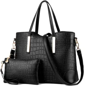 Women Handbags and Purse Set Vegan Leather Tote Bags Shoulder Bag Satchel Crocodile Texture Handbag Wallet 2 Pcs