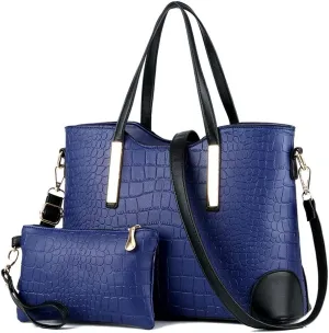 Women Handbags and Purse Set Vegan Leather Tote Bags Shoulder Bag Satchel Crocodile Texture Handbag Wallet 2 Pcs