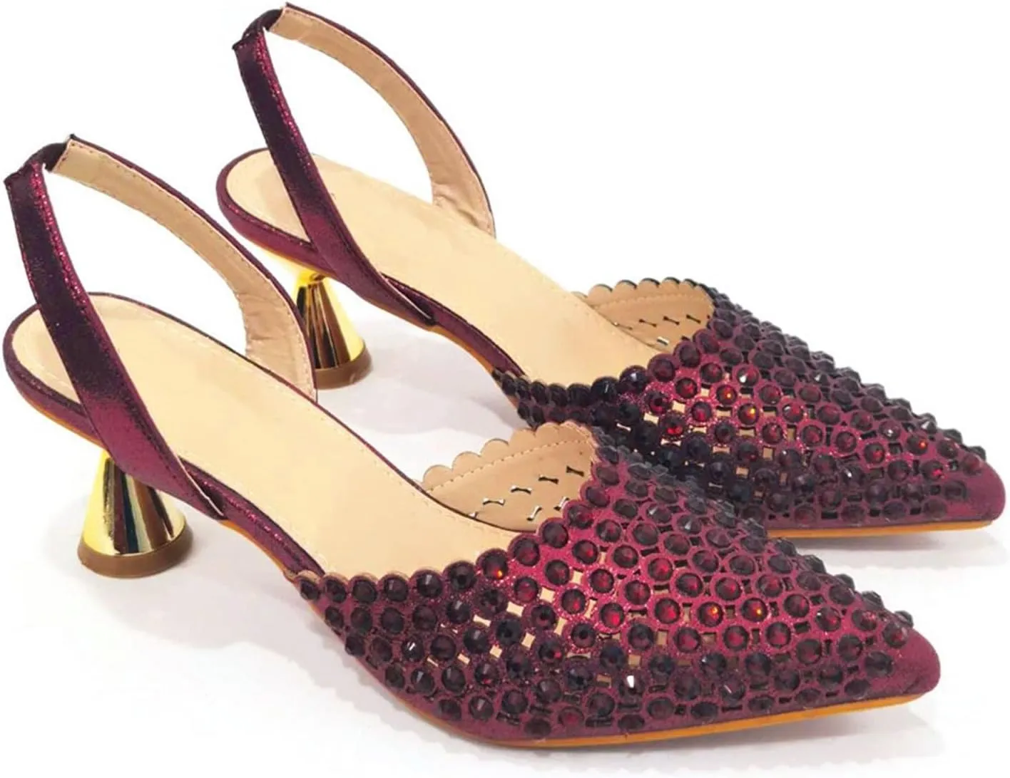 Women Italian Shoes and Bag Set, Rhinestone Pointed Toe Heels Large Capacity Clutch Bag for Wedding Bridal Evening Party