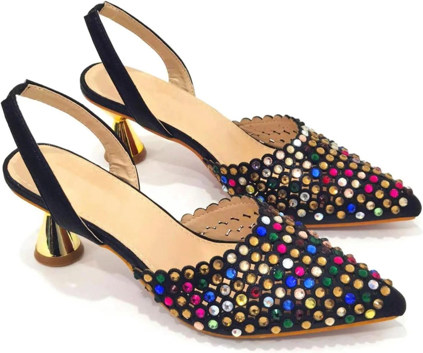 Women Italian Shoes and Bag Set, Rhinestone Pointed Toe Heels Large Capacity Clutch Bag for Wedding Bridal Evening Party