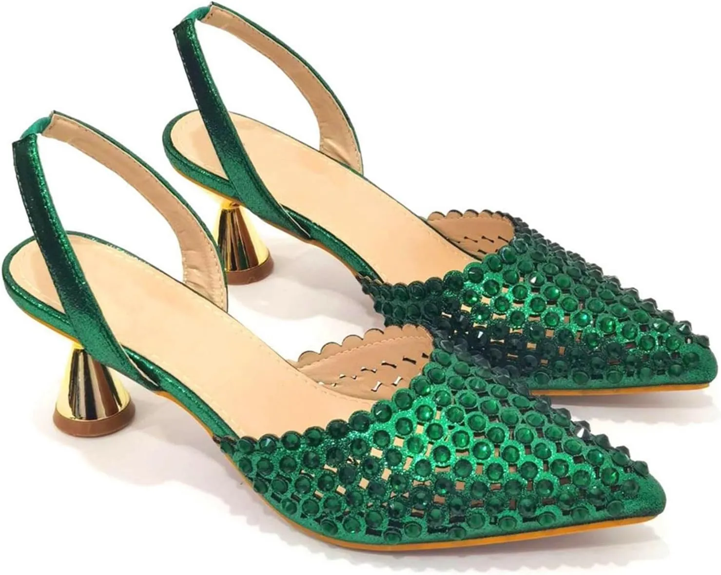Women Italian Shoes and Bag Set, Rhinestone Pointed Toe Heels Large Capacity Clutch Bag for Wedding Bridal Evening Party