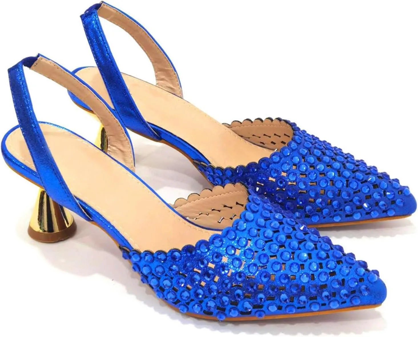 Women Italian Shoes and Bag Set, Rhinestone Pointed Toe Heels Large Capacity Clutch Bag for Wedding Bridal Evening Party