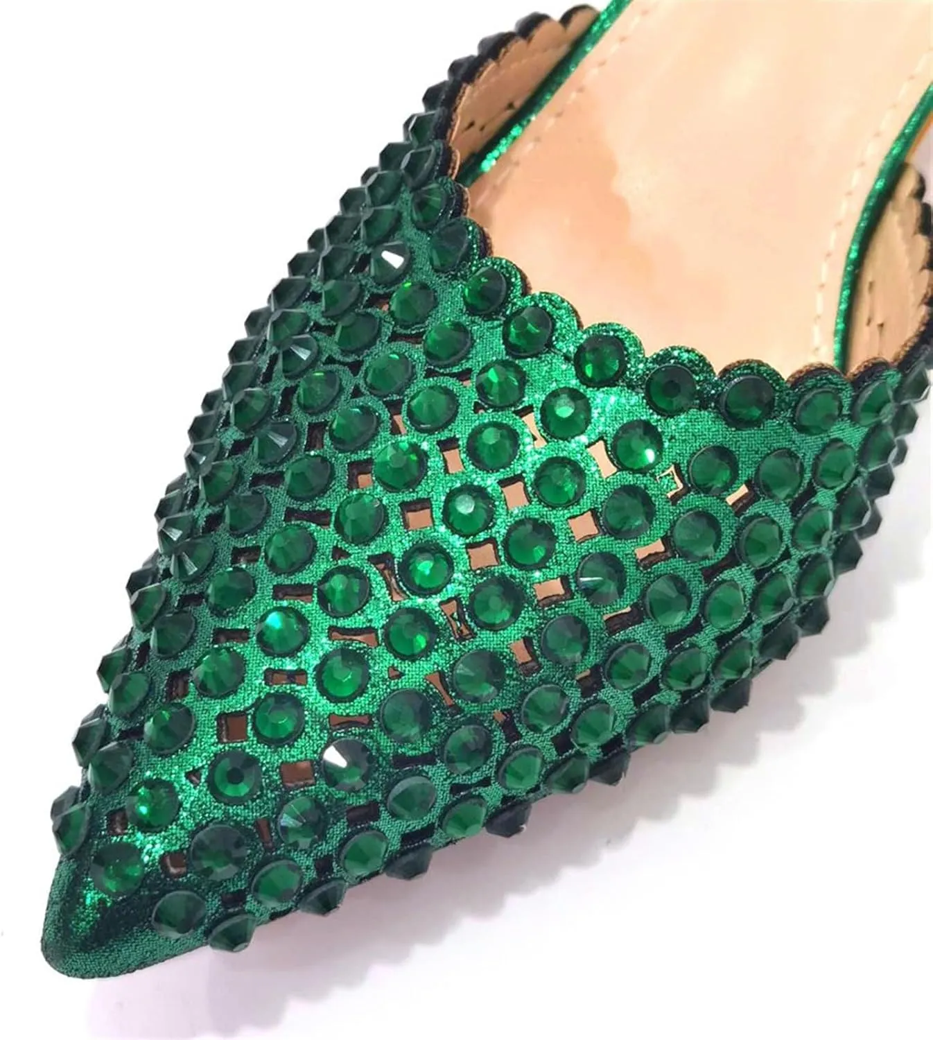 Women Italian Shoes and Bag Set, Rhinestone Pointed Toe Heels Large Capacity Clutch Bag for Wedding Bridal Evening Party