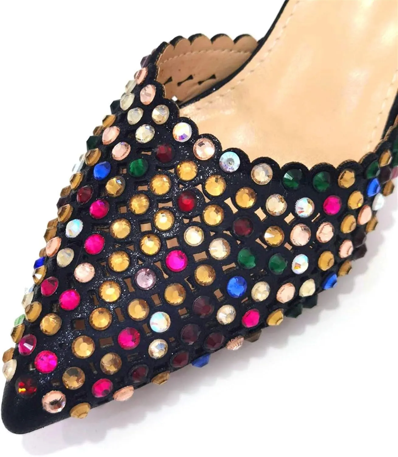 Women Italian Shoes and Bag Set, Rhinestone Pointed Toe Heels Large Capacity Clutch Bag for Wedding Bridal Evening Party