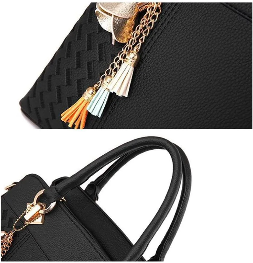 Women Leather Handbag and Purses Fashion Top Handle Satchel Crossbody Bag Large Shoulder Bag Tote for Ladies (Black)