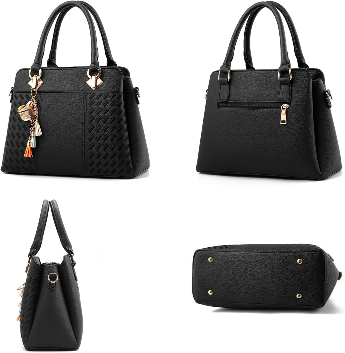Women Leather Handbag and Purses Fashion Top Handle Satchel Crossbody Bag Large Shoulder Bag Tote for Ladies (Black)