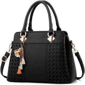 Women Leather Handbag and Purses Fashion Top Handle Satchel Crossbody Bag Large Shoulder Bag Tote for Ladies (Black)