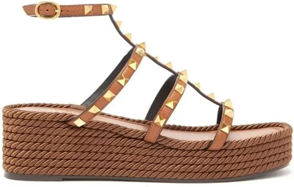Women Platform Sandals Espadrille Ankle Strappy Leather Thick Sole Sandal Summer Beach Causal Dress Shoes