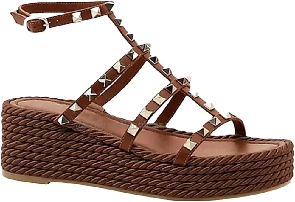 Women Platform Sandals Espadrille Ankle Strappy Leather Thick Sole Sandal Summer Beach Causal Dress Shoes