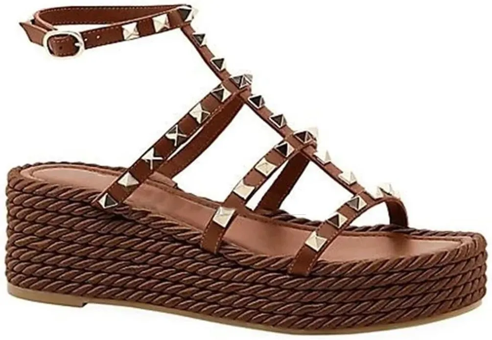 Women Platform Sandals Espadrille Ankle Strappy Leather Thick Sole Sandal Summer Beach Causal Dress Shoes