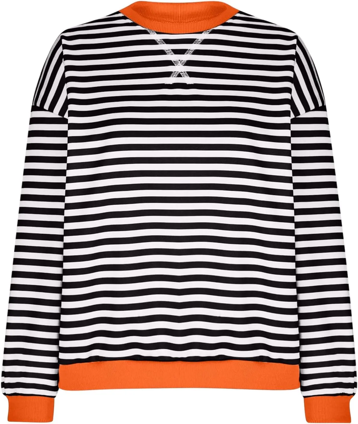 Women Striped Crew Neck Sweatshirts Oversized Pullover Shirt Tops Lightweight Preppy Hoodies Trendy Fall Clothes 2024
