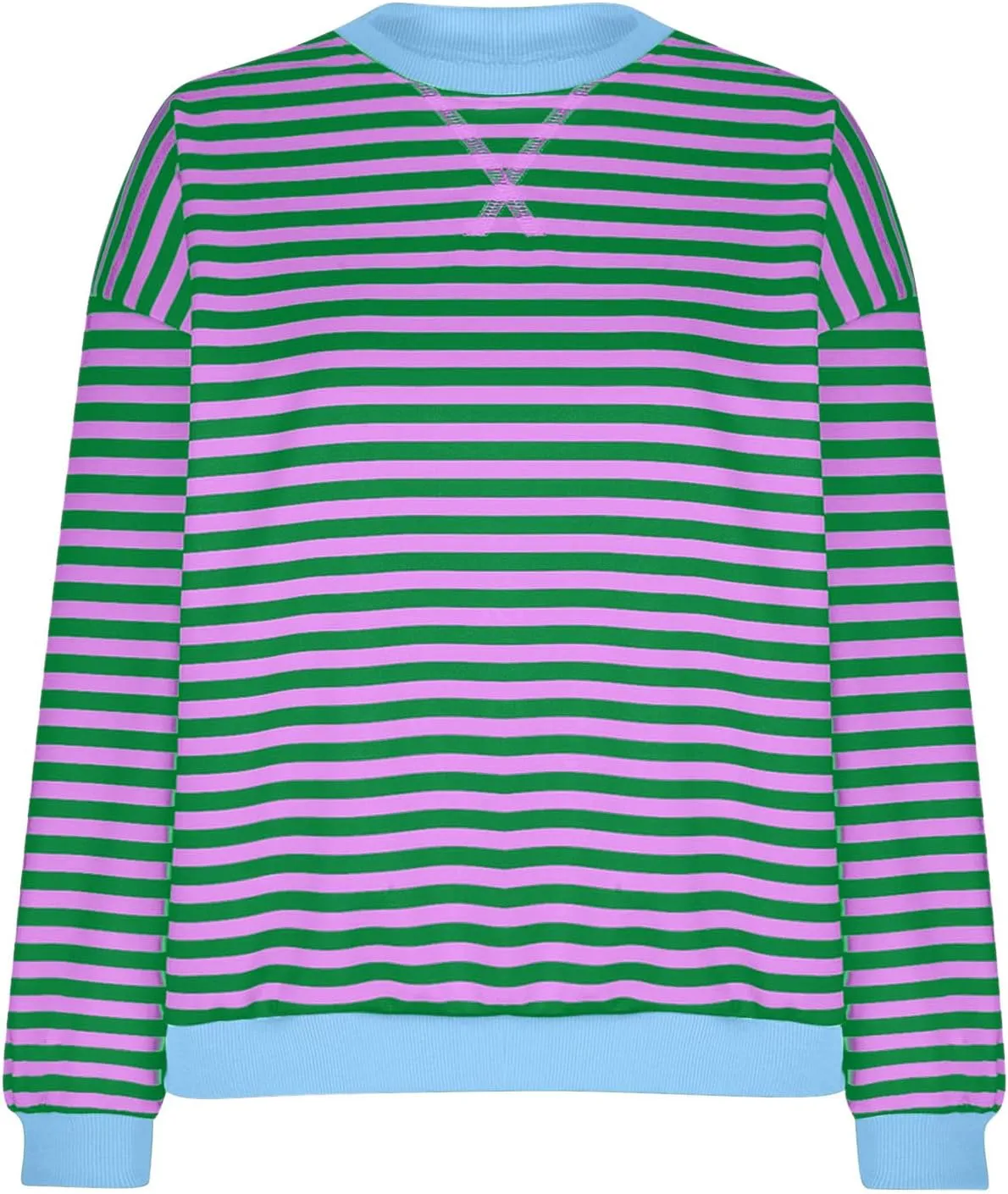 Women Striped Crew Neck Sweatshirts Oversized Pullover Shirt Tops Lightweight Preppy Hoodies Trendy Fall Clothes 2024