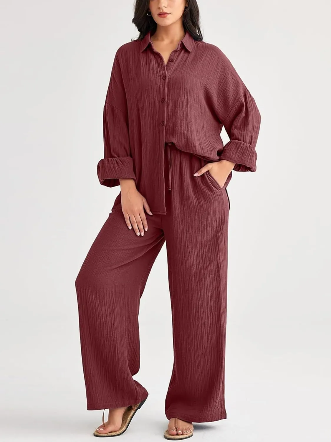Women Sweatsuits Women's 2 Piece Outfits Long Sleeve Button Down Shirts And Pants Set Casual Loungewear Sets