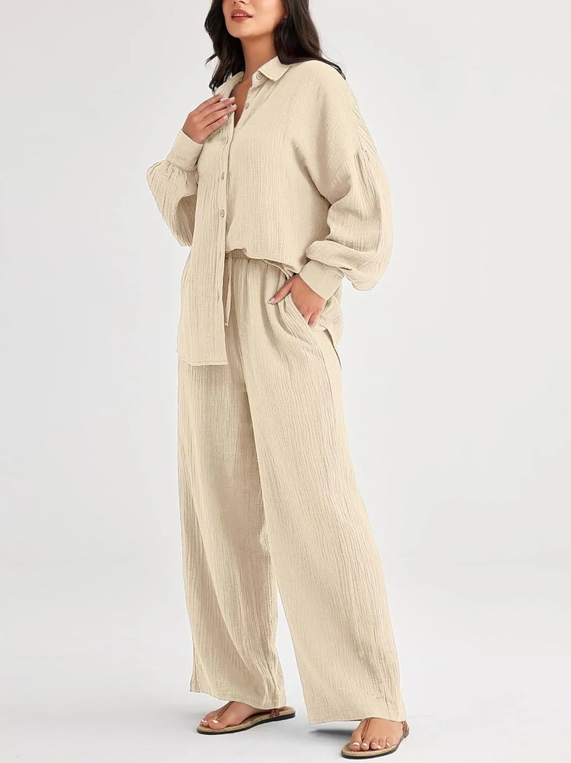 Women Sweatsuits Women's 2 Piece Outfits Long Sleeve Button Down Shirts And Pants Set Casual Loungewear Sets