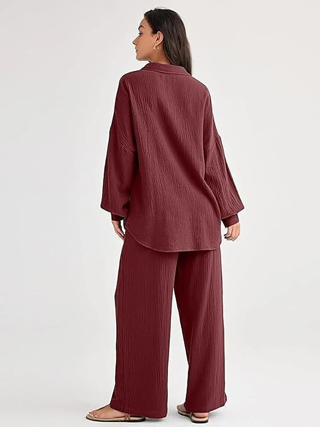 Women Sweatsuits Women's 2 Piece Outfits Long Sleeve Button Down Shirts And Pants Set Casual Loungewear Sets