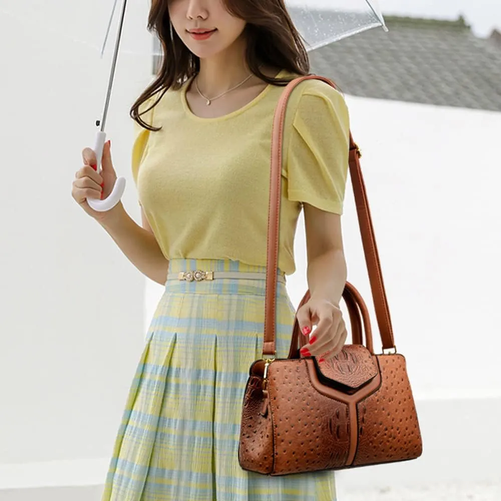 Women Top Handle Handbags Embossed Design Satchel Bag Crocodile Pattern Horizontal Long Purse Flap Shoulder Bag Totes